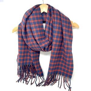 Renne's NYC Blue & Red Woven Plaid Scarf, Rectangle Scarf, Women's Men's Unisex